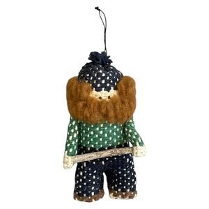 Yarn Lumberjack Ornament Rustic Beard Plaid Folk Art Christmas Tree Decor